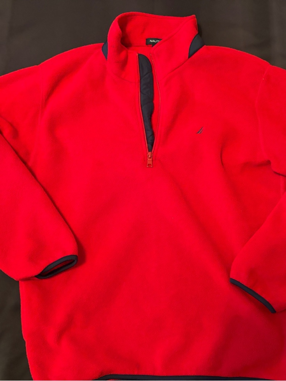 Nautica Bright Red Quarter-Zip Fleece Pullover with Navy Trim